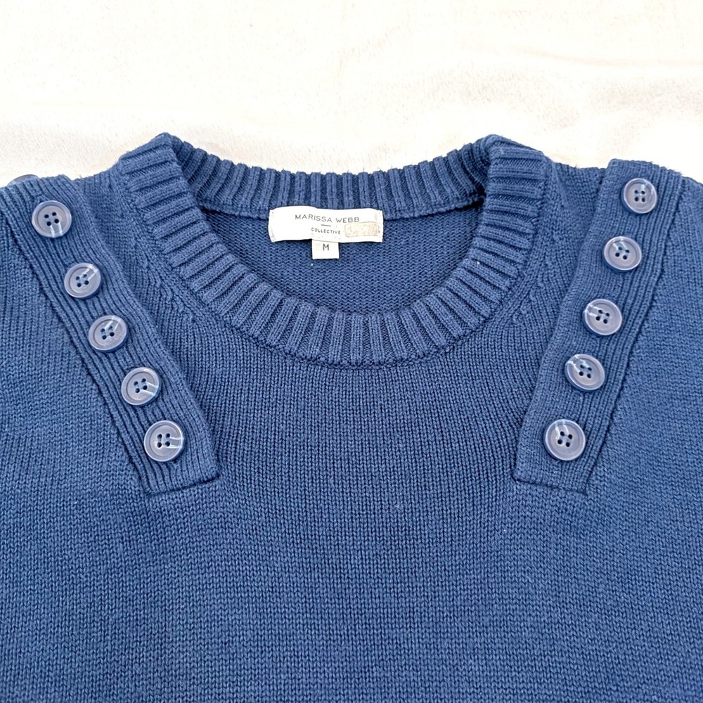 Marissa Webb Collective Button Detail Crewneck Sweater Blue Knit Pullover M - Picture 11 of 11